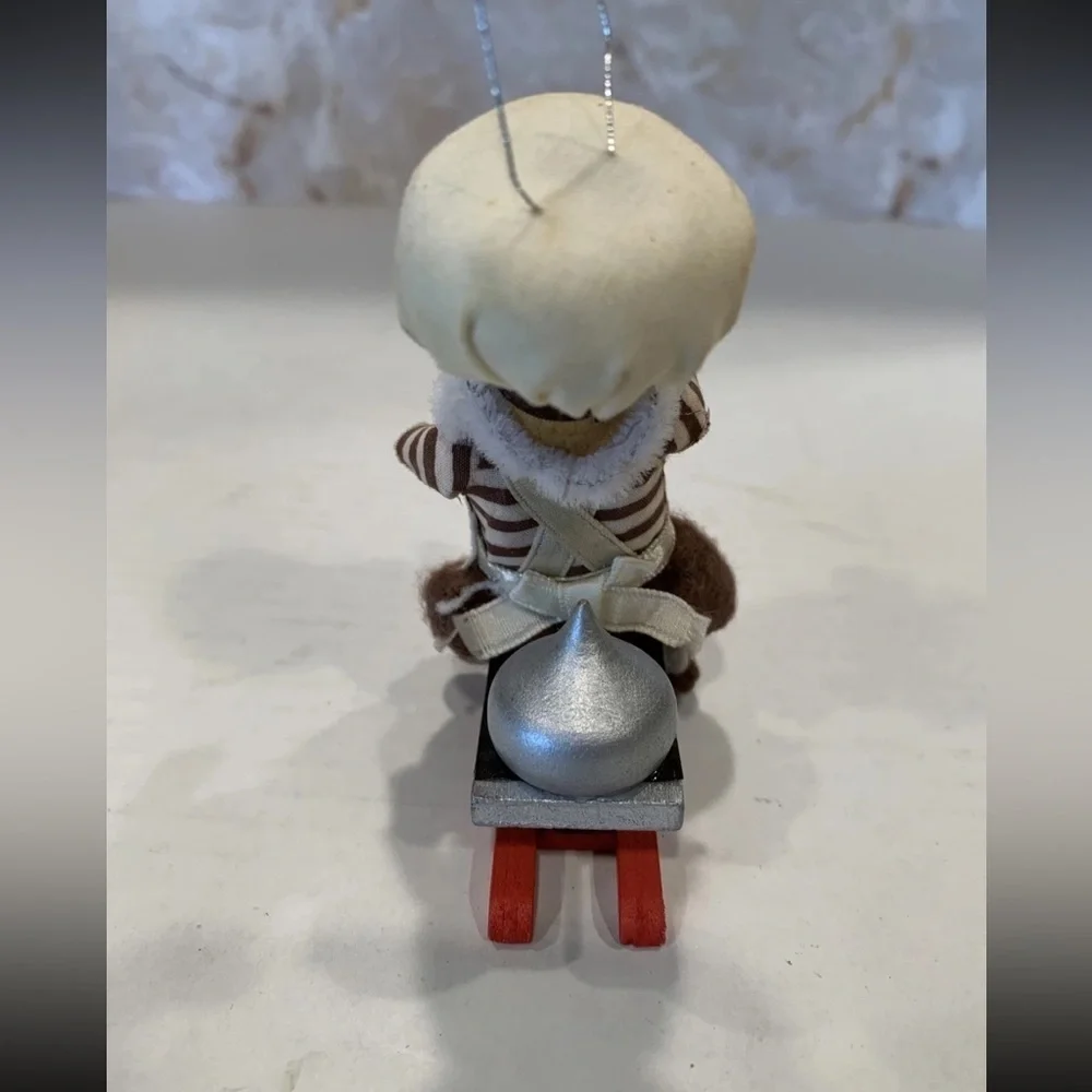 Vintage Kurt Adler Hersheys Chocolate Elf Chef on Wood Sled Christmas Ornament